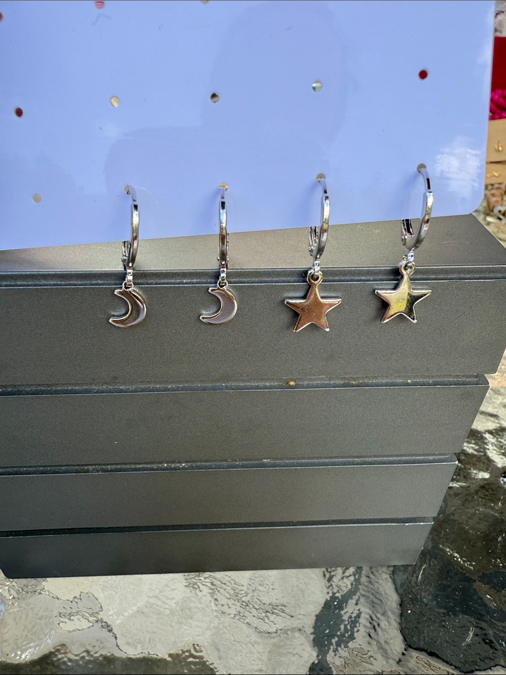 Silver Moon & Star Charm Hoop Earring Set